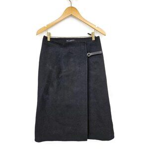 Prada Wool Angora Goat Hair Wrap Skirt Womens 40 Black Midi Leather